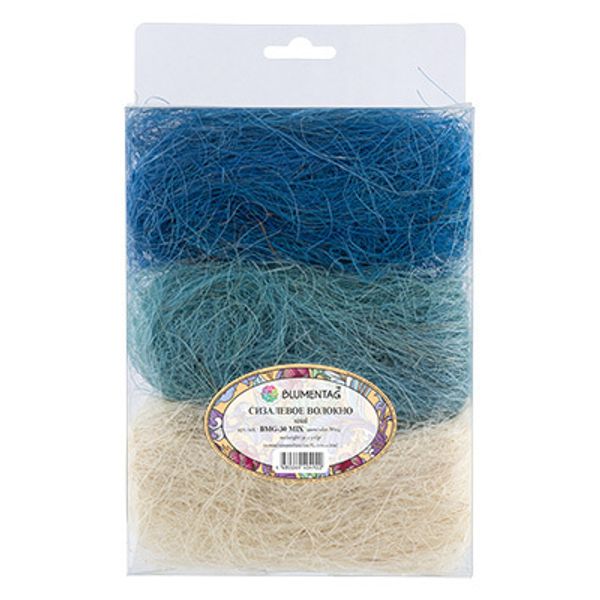Сизалевое волокно 30 г,±3 г, 04 белый/голубой/синий, Blumentag BMG-30 MIX
