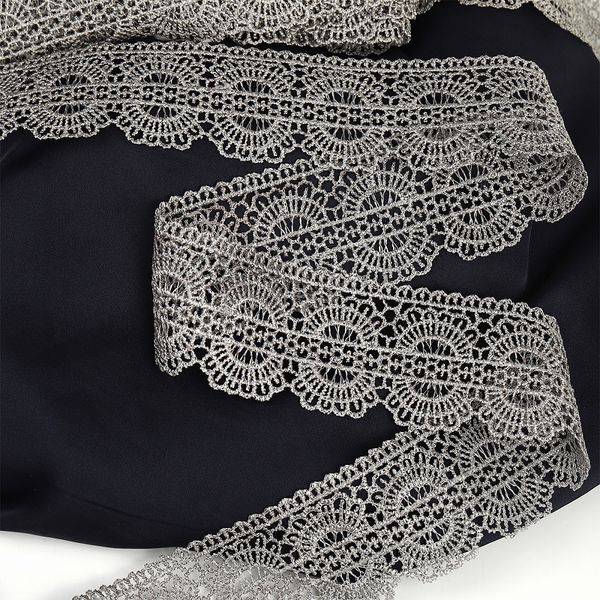 Кружево гипюр (плетёное) 45 мм, диз.2500 цв.E6815 серый уп.13.71м, Kruzhevo