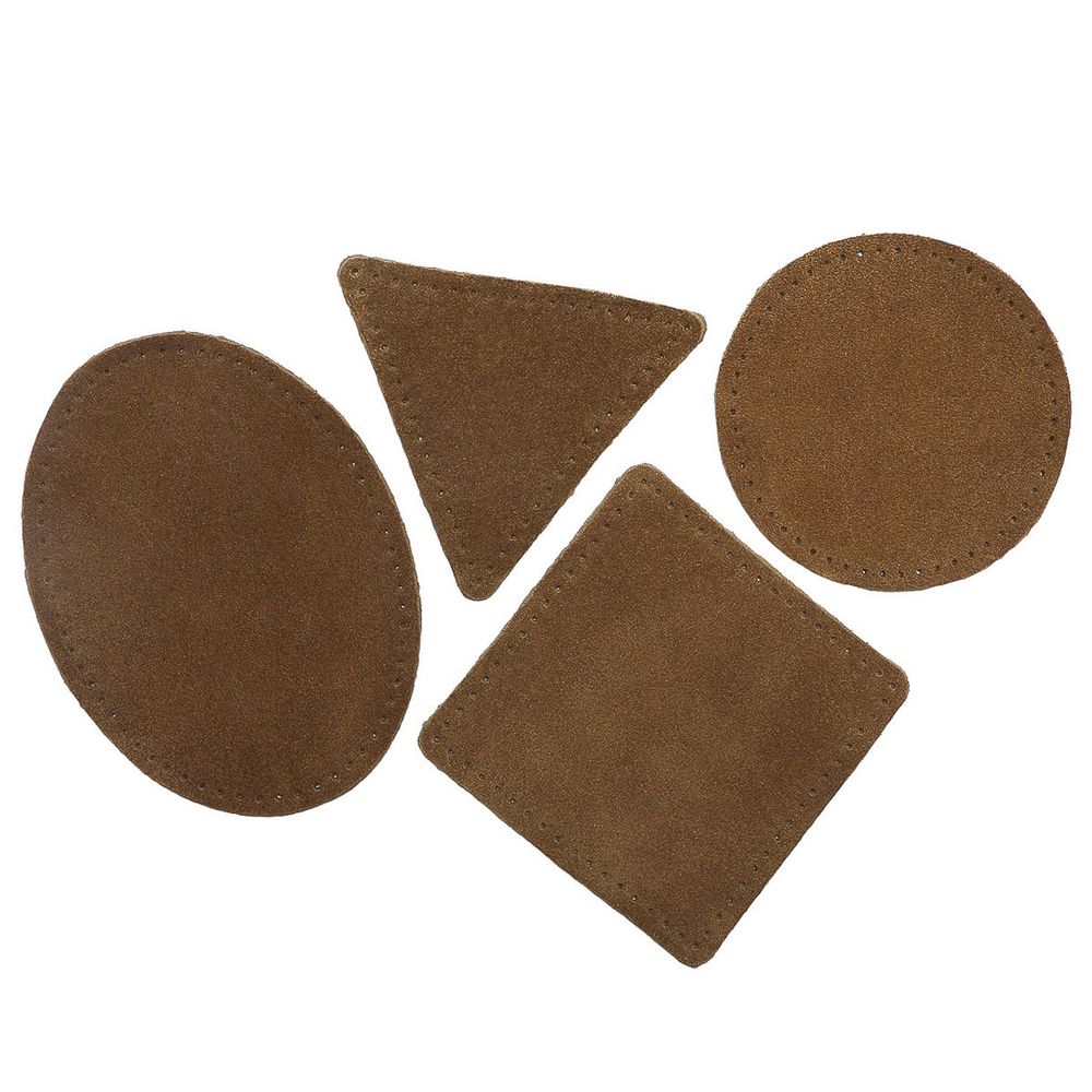 Набор заплаток пришивных из замши, круг, квадрат, треугольник, овал 8см, с перфорацией, 4 шт (32 кэмел), 59743