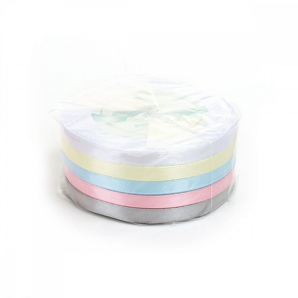 Лента атласная 1-сторонняя 6.0 мм / 5 шт по 22.5±1 метра, набор Пастель1, Magic4Hobby