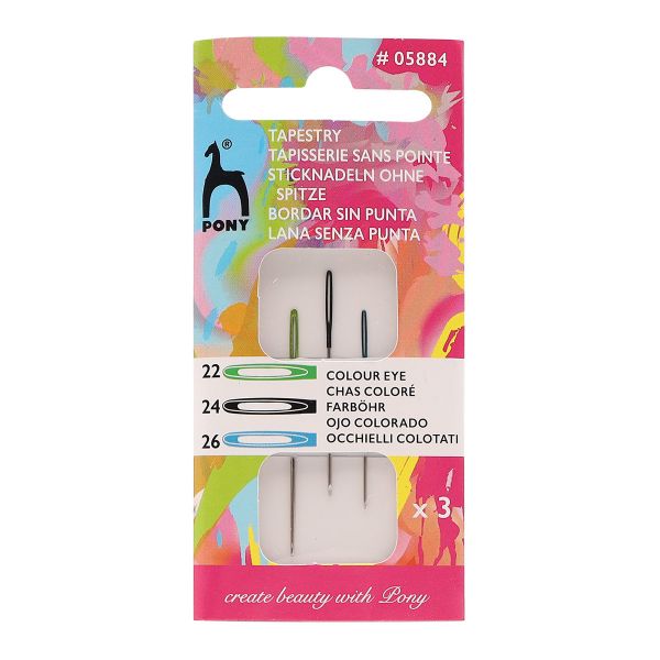 Иглы ручные гобеленовые с цветным ушком Tapestry №22/26, 3 шт, PONY, 05884