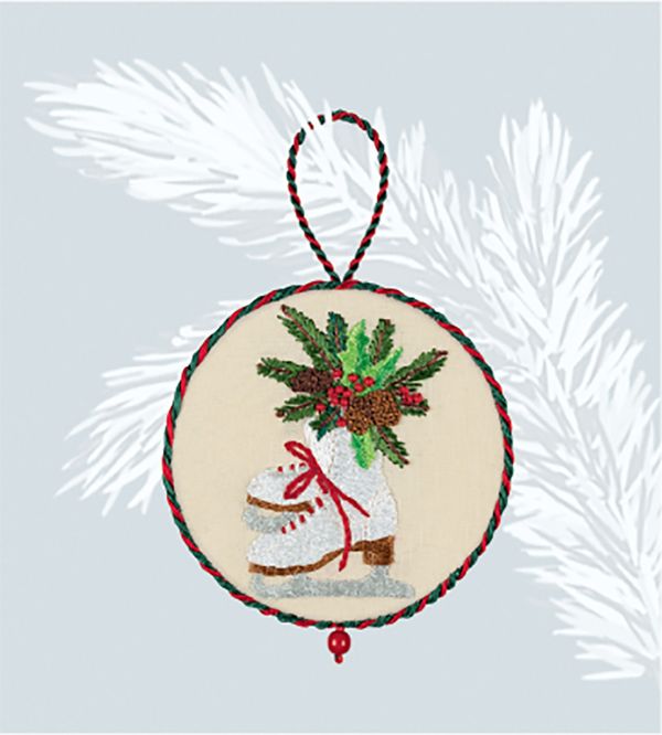 Набор для вышивания нитками Panna, Живая картина новогодняя игрушка Коньки, 8х8 см