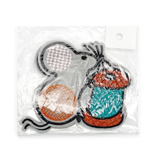 Термоаппликация вышитая Мышка с катушкой 7*7,5см (2 шт) (1 серый/розовый/оранжевый) 15833