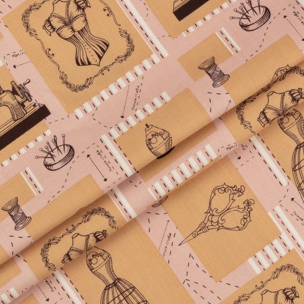 Ткань для пэчворка Peppy Век моды панель, отрез 60х110 см, 146 г/м², ВМ-02 розовый, Peppy