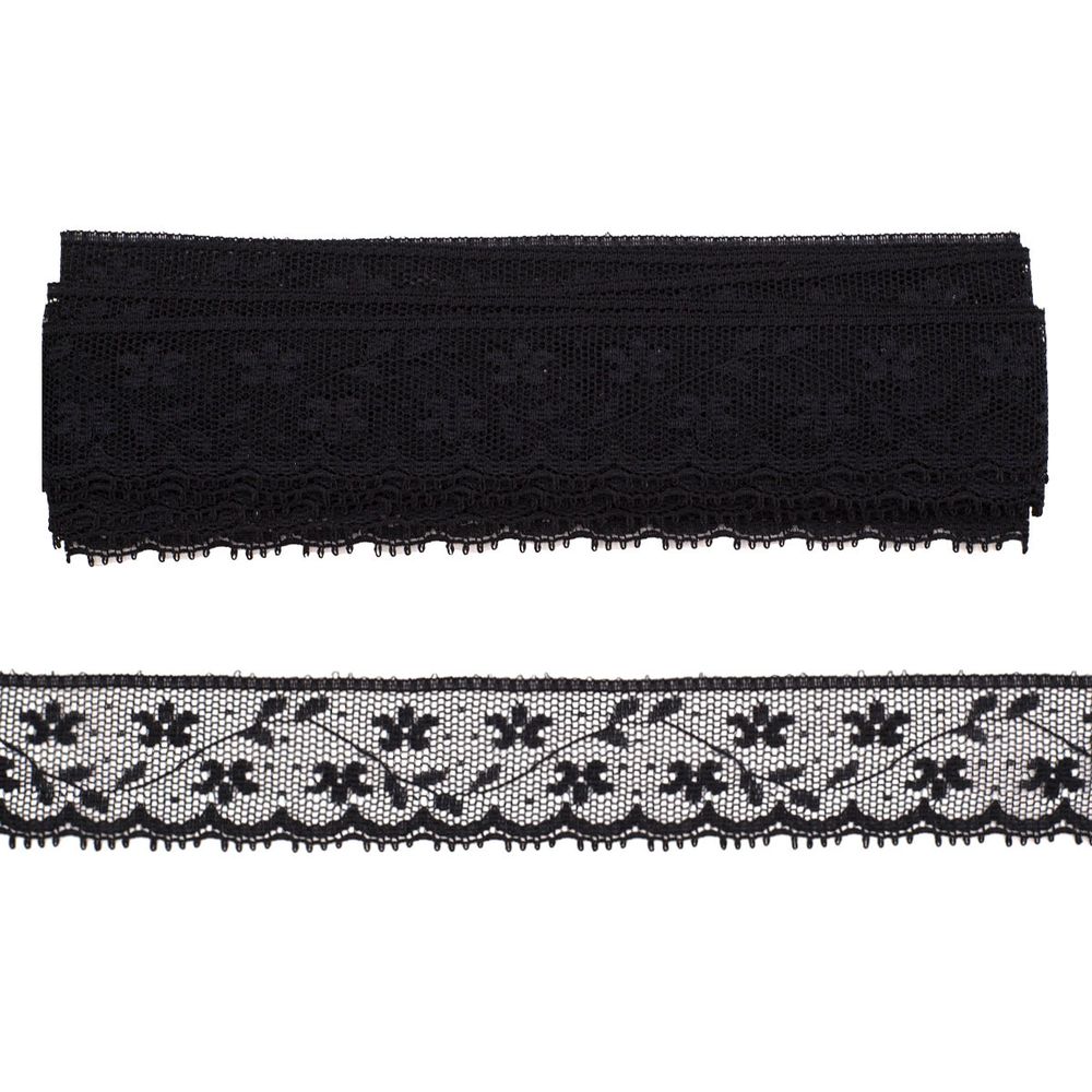 Кружево на сетке 27 мм, 6,8 м, ±4 см, 0623-1266, черный