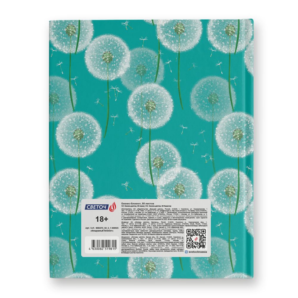 Бизнес-блокнот, матовая ламинация + блёстки, A5+ 80 л. 22 шт, клетка, Воздушный блокнот 000925, Светоч 80ББТ5_92_5_1