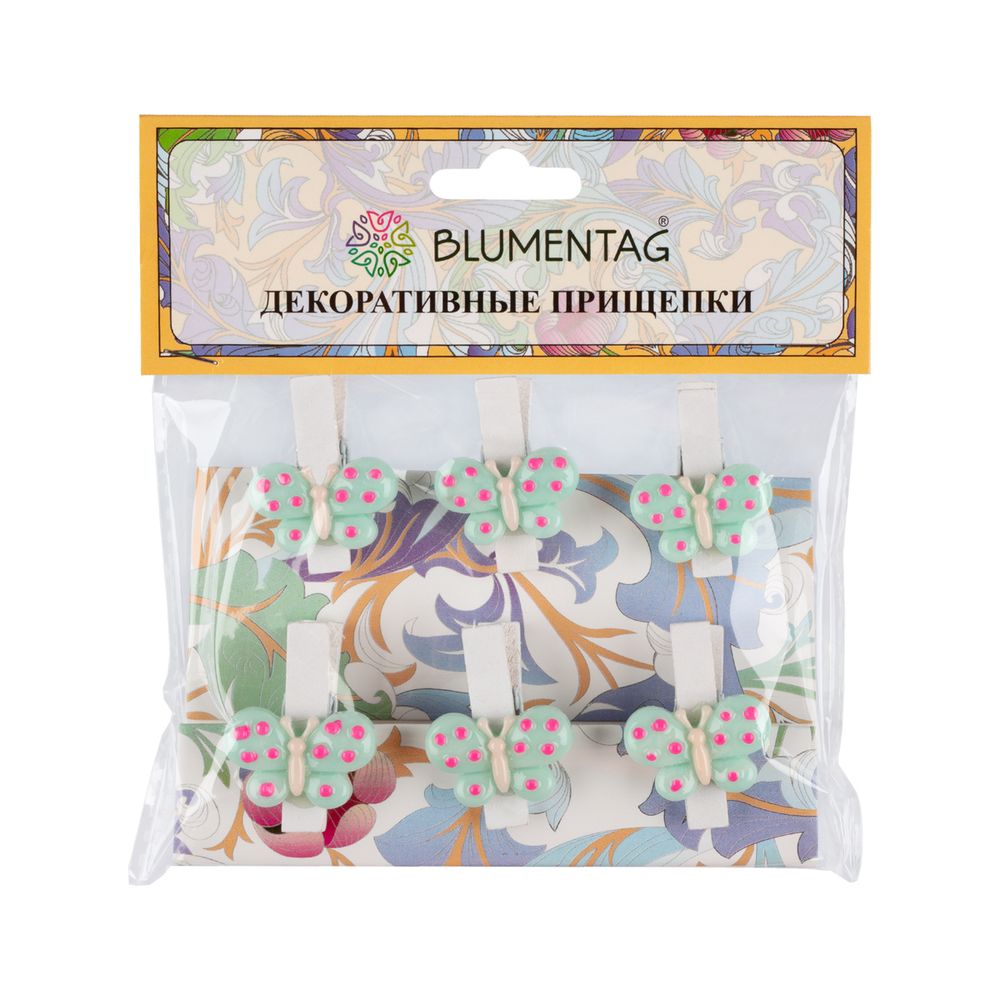 Прищепки декоративные 5х6 шт, 3.5 см, B129 Голубые бабочки, Blumentag WCRH-35