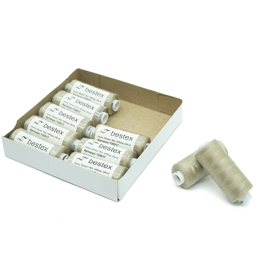 Нитки швейные бытовые Bestex 40/2, 365 м (400 ярд) / 10 кат., 181 платиново-серый