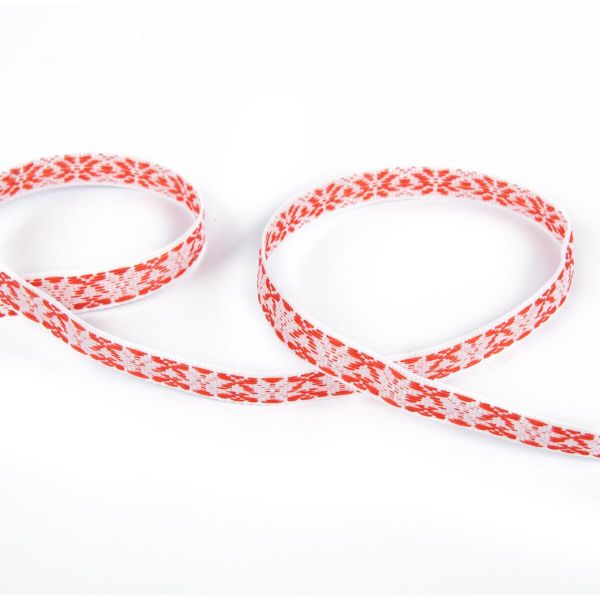 Лента (тесьма) жаккардовая 10.0 мм / 25±1 метров, Орнамент для северных народов, рис 9741 красный, Gamma C3853 (C3752)