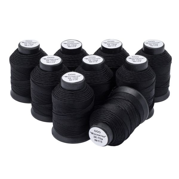 Нитки капроновые 3К 70м, 115 черный, 9 катушек