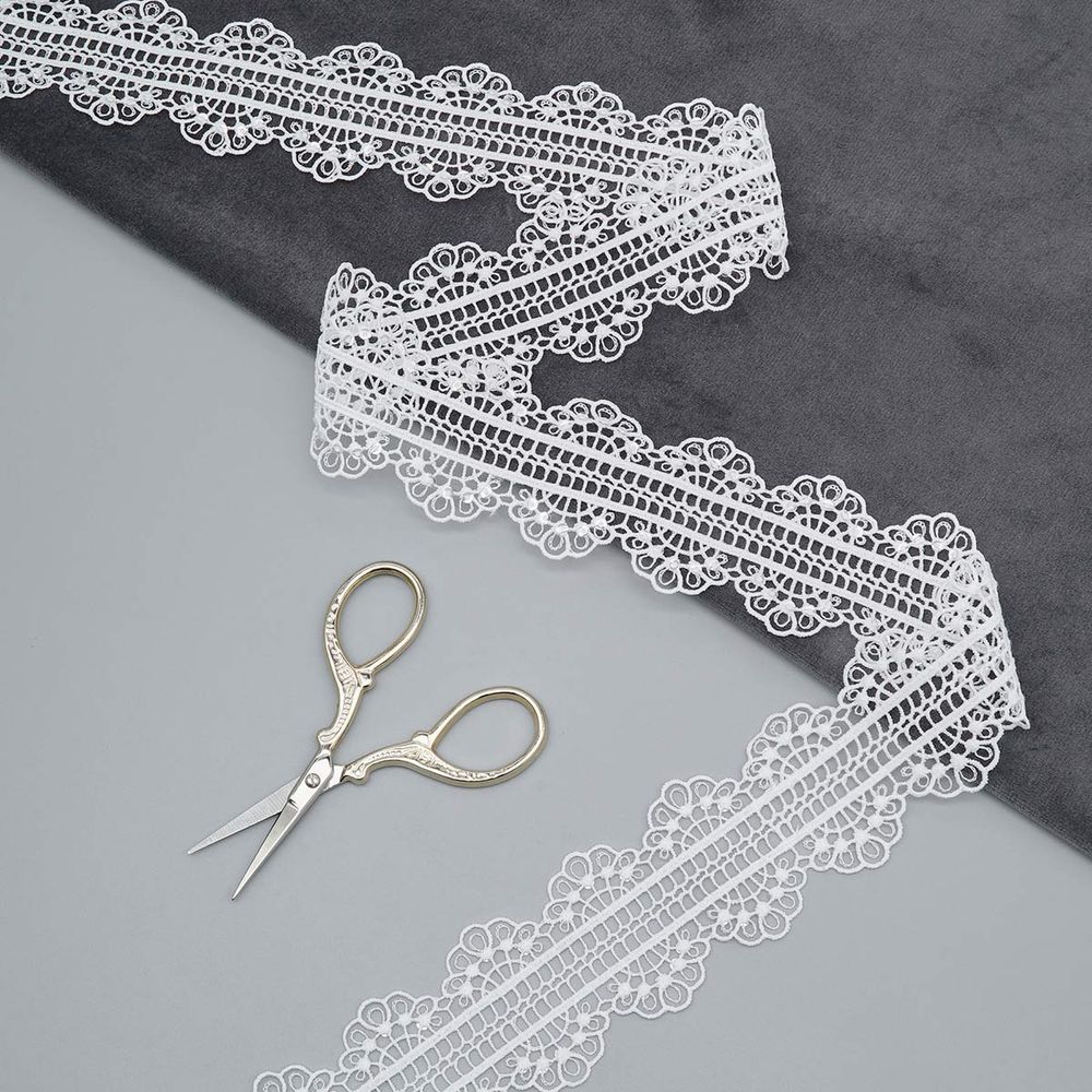 Кружево гипюр (плетёное) 45 мм, / 9.14 метра, с пайетками, белый