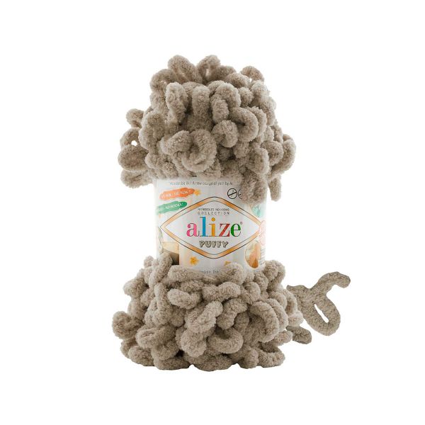 Пряжа Alize (Ализе) Puffy / уп.5 мот. по 100 г, 9м, 990 пепельный беж