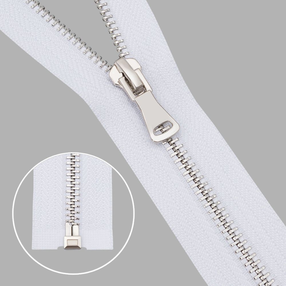 Молния металл Т5 (5 мм) 1 зам., разъем., 40 см, никель, 501 белый, 6535-0304, 5 шт