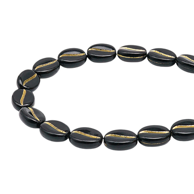 Бусины пластик 10х5 мм, 50 г, кофейное зерно, 1 черное+золото, Astra&Craft, 7541