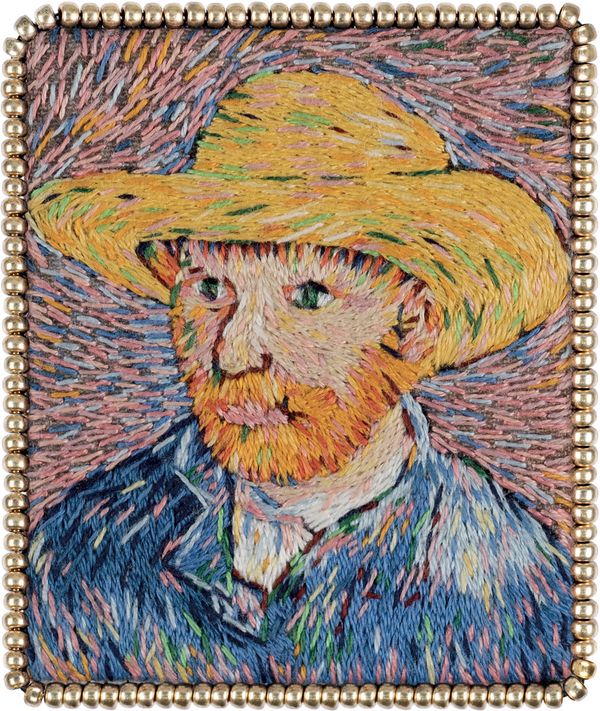 Набор для вышивания нитками Panna, Живая картина. брошь Автопортрет в соломенной шляпе, 5х6 см