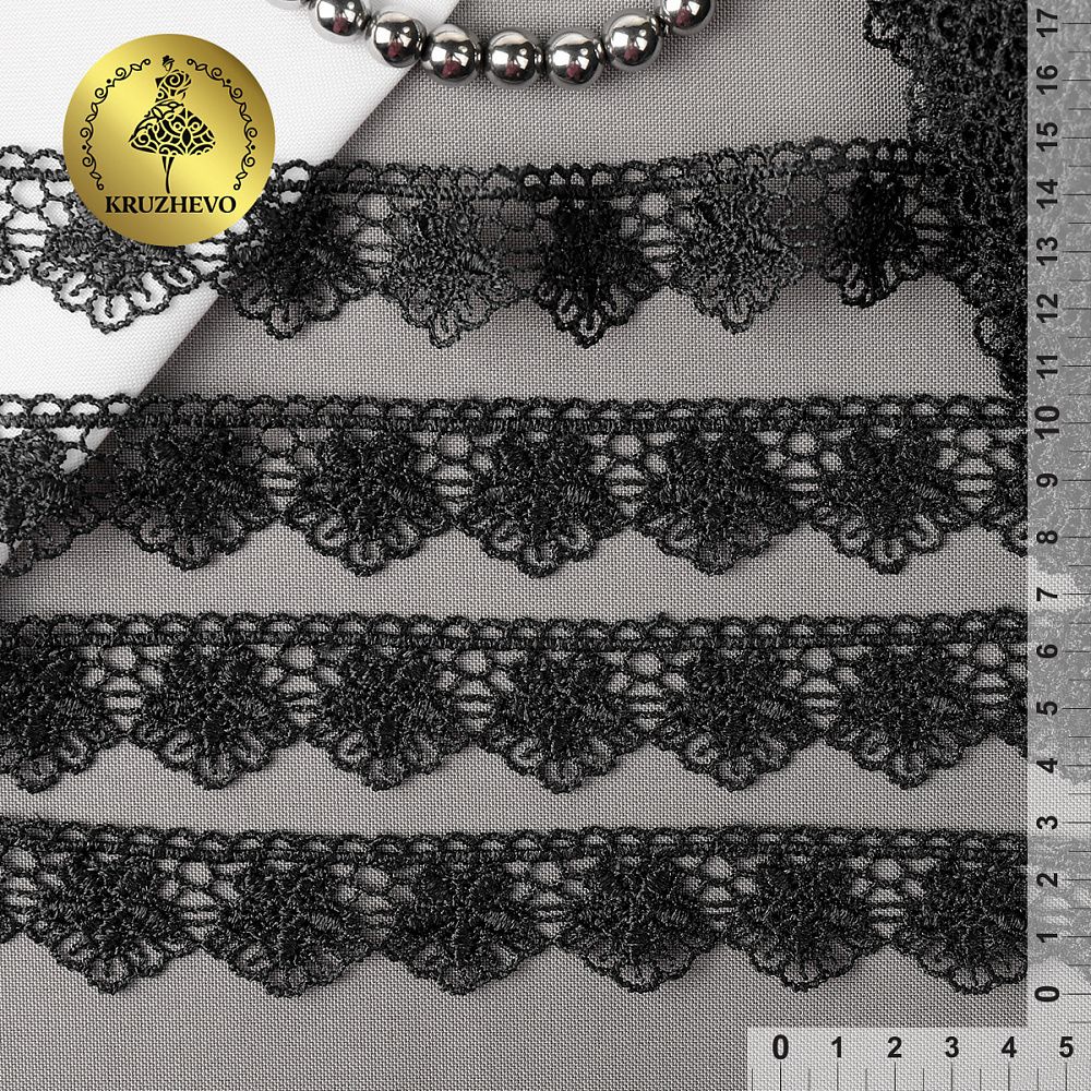 Кружево гипюр (плетёное) 30 мм / 13.71 метров, TBY.2812, цв.черный