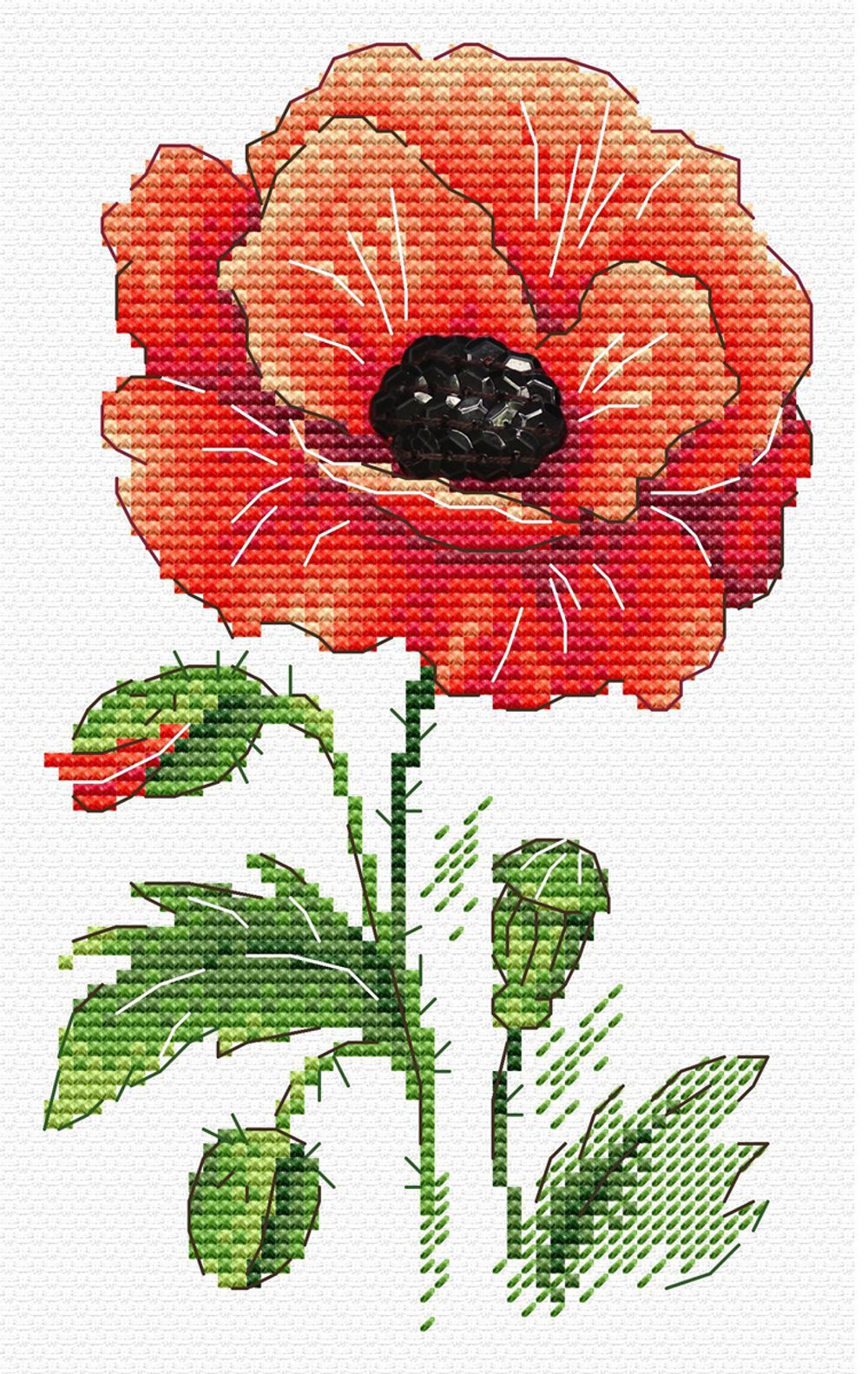 Набор для вышивания нитками МП Студия (Жар-птица), вышивка на одежде Красный мак, 17х11 см