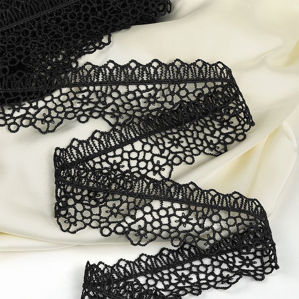 Кружево гипюр (плетёное) 45 мм, диз.2501 цв.03 черный уп.13.71м, Kruzhevo