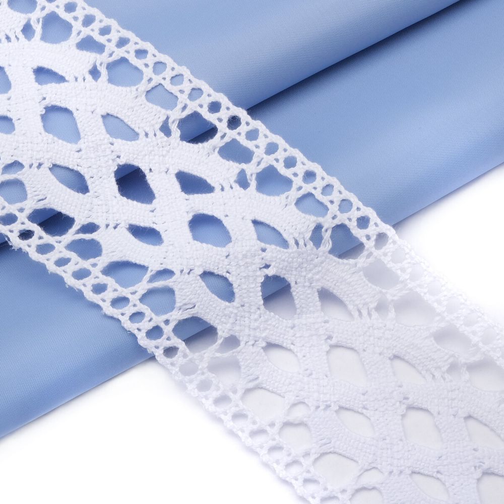 Кружево вязаное (тесьма) 60 мм / 25 м, бел, двухстороннее