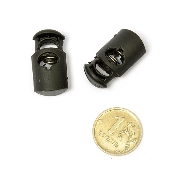 Фиксатор (зажим) для шнура пластик 2 отв., цилиндр арт.8986 цв.черный уп.500 шт