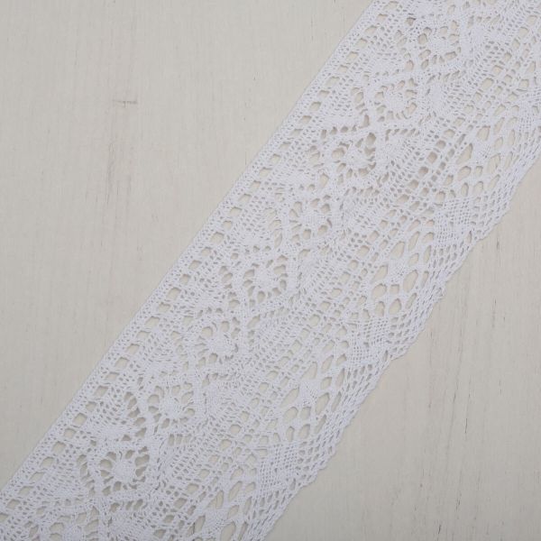 Кружево вязаное (тесьма) хлопковое 100 мм / 25 метров, рис100.01.172 (белый) С3749Г17
