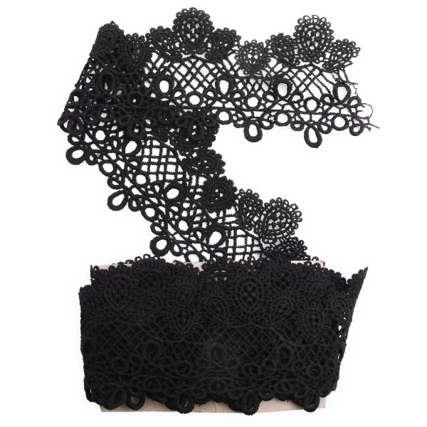 Кружево гипюр (плетёное) 95 мм / 3 метра, матовое, C580 черный