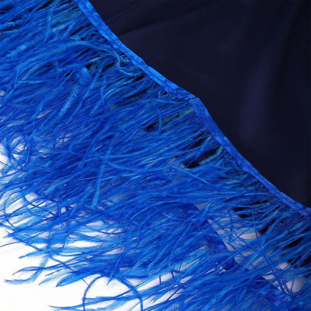 Перья на ленте Страус 15 см, FBY-15-087, цв. синий неон, 2м
