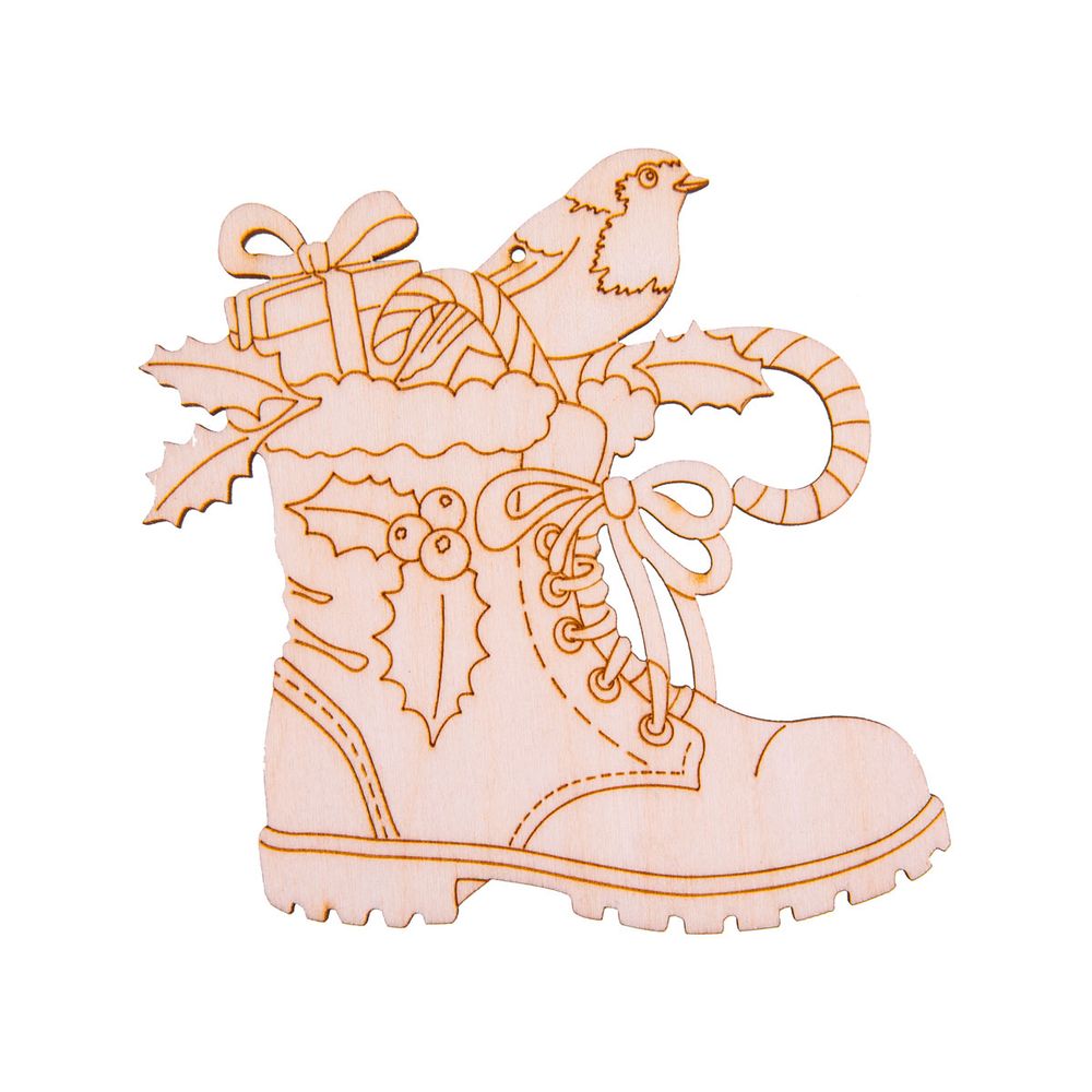 Заготовка из фанеры Подвеска Сапог с птичкой 10х10х0.3 см, Mr.Carving, ВД-1264