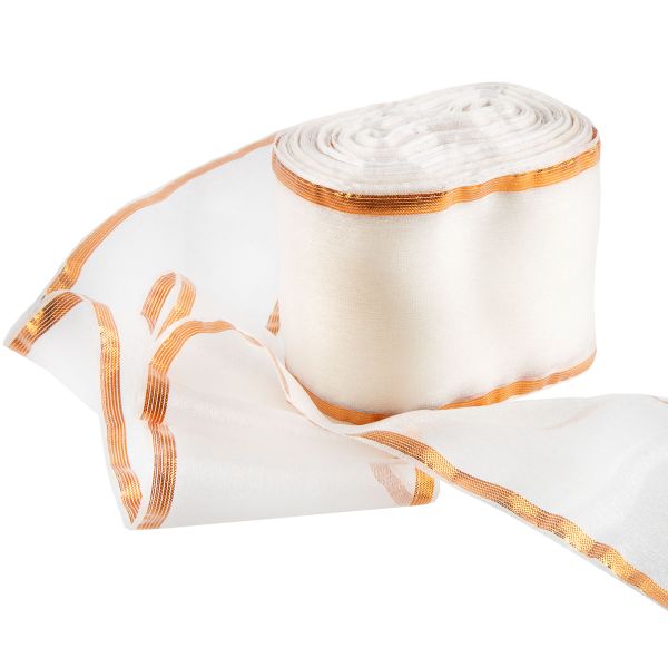 Лента капроновая для бантов 75 мм, / 25 метров, с метал. кромкой, белый/ под бронзу, Gamma С 3502 с метал. кромкой