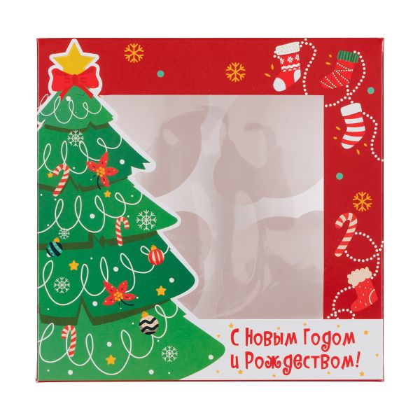 Коробка под 4 капкейка 16х16х10 см, Праздничная ель, S-Chief, CBC-026