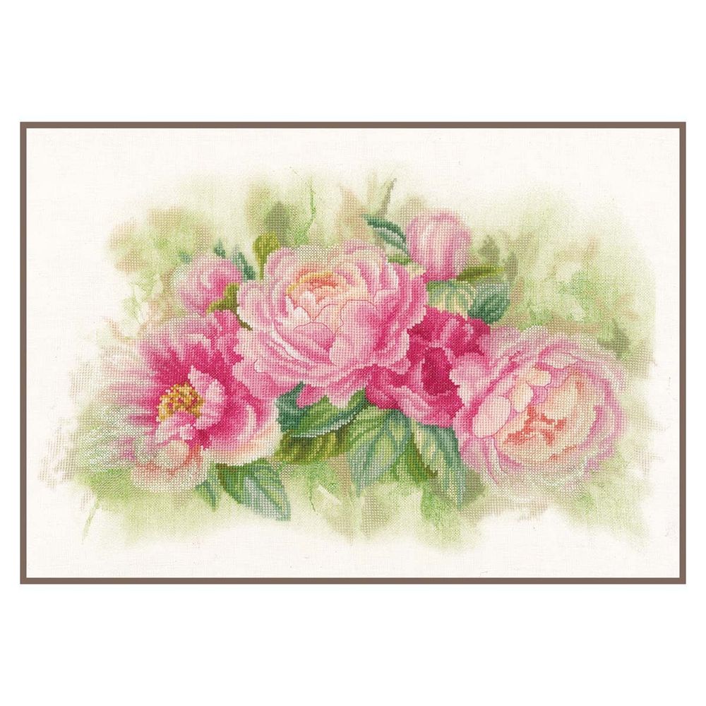 Набор для вышивания нитками Lanarte, Букет пионов 41х26см
