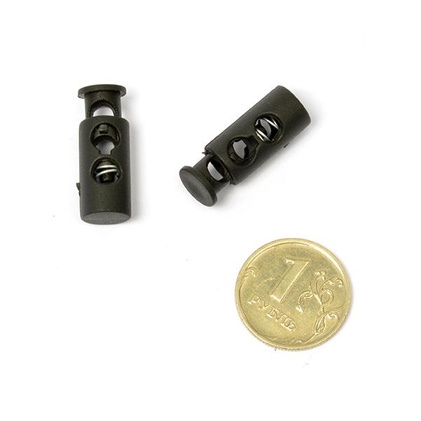 Фиксатор (зажим) для шнура пластик 2 отв., цилиндр двойной арт.L5, цв.черный А уп.500 шт