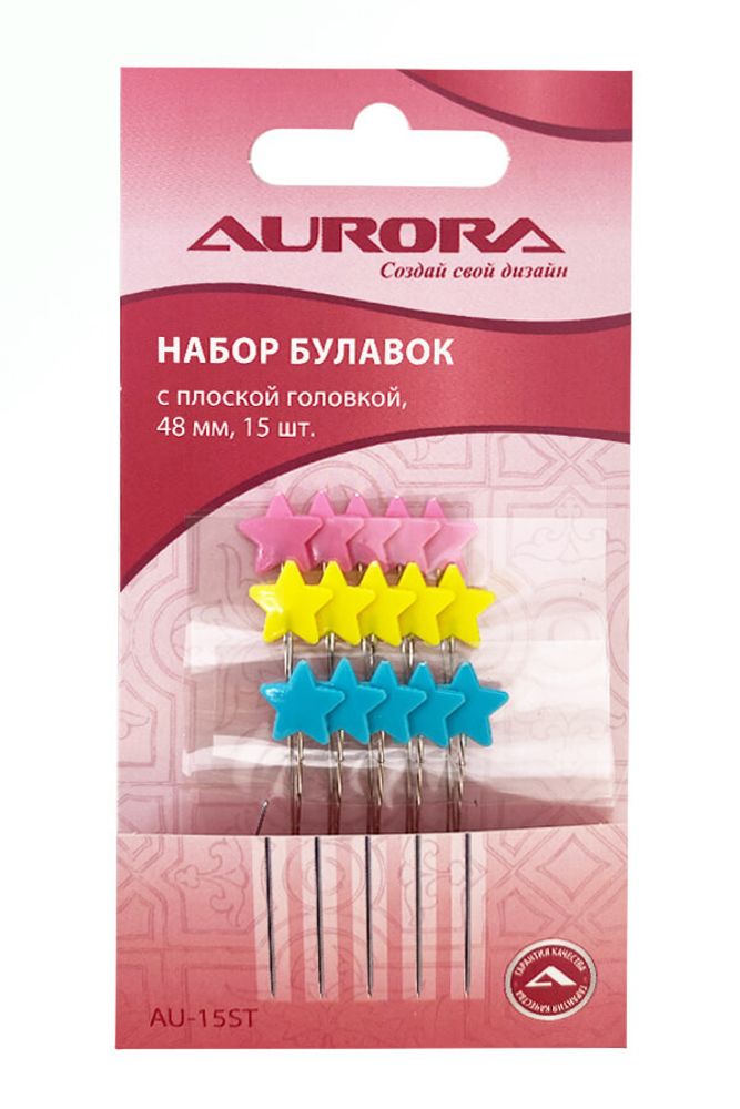 Набор булавок с плоской головкой в виде звездочки, 48 мм, 15 шт, AU-15ST, Aurora