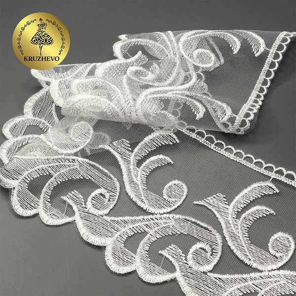 Кружево на сетке широкое 120 мм, диз. 231, цв.01 белый уп. 13.71 м, Kruzhevo