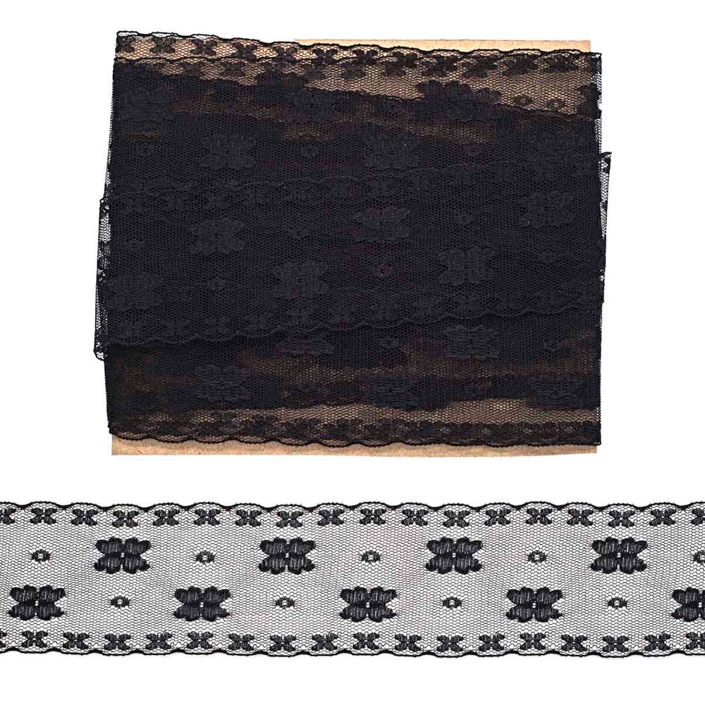 Кружево на сетке 55 мм, 5 м, ±4 см, 0623-1176, черный