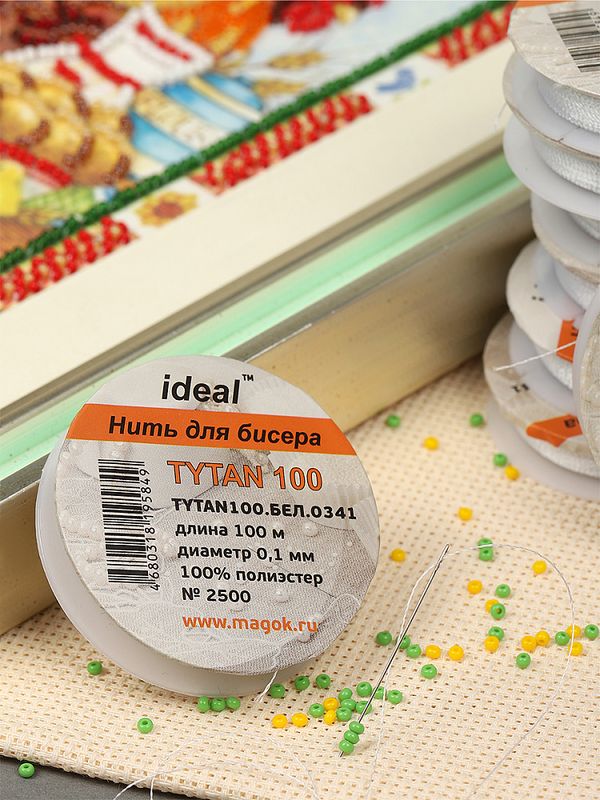 Нитки для бисера Tytan-100 (Ideal), 10х100 м, белая