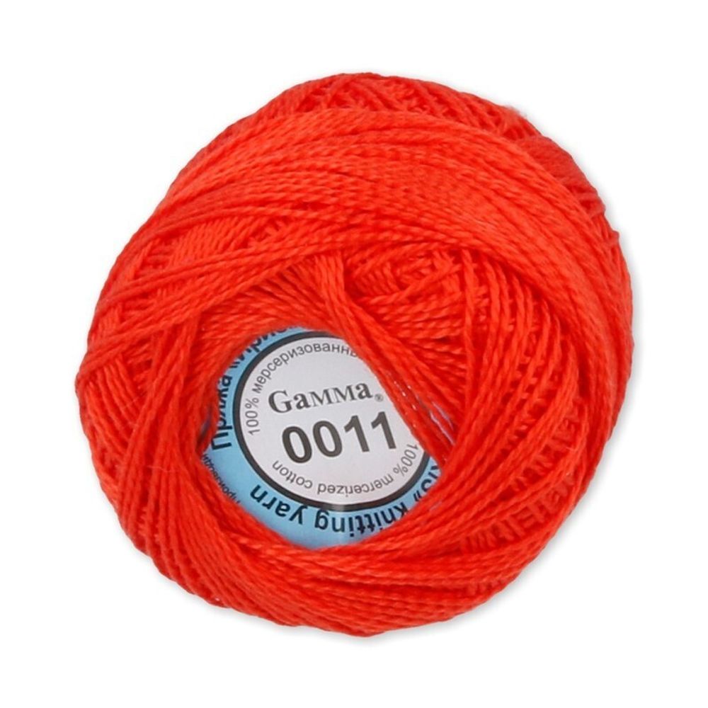 Пряжа нитки Ирис / уп.10 мот. по 10г, 82м, 0011 оранжево-красный, Gamma