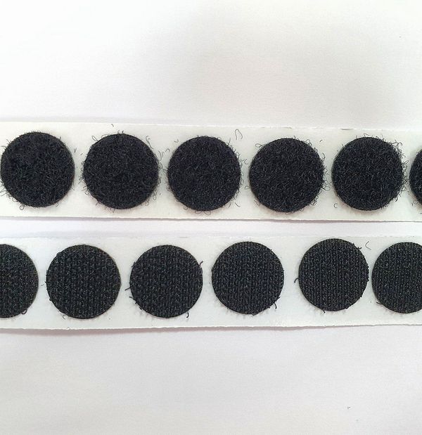 Лента контактная липучка (велкро) клеевая круг ⌀16 мм ПАРА (крючок+петля), черный, 1500 пар, качество 