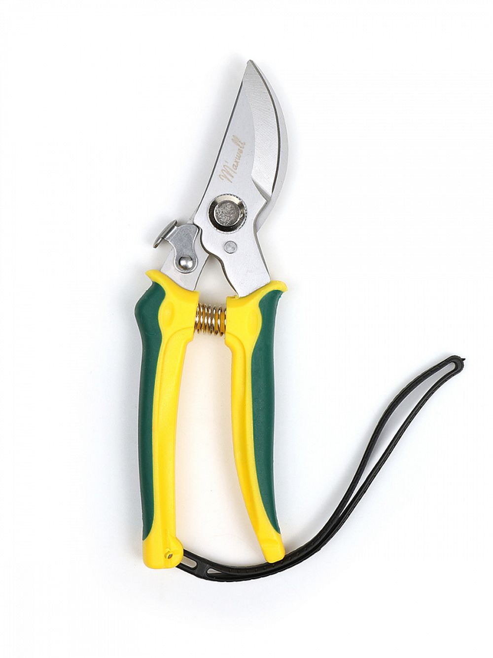 Секатор изогнутое лезвие 60/200 K6212 ручки желто-зеленый пластик, Maxwell Garden