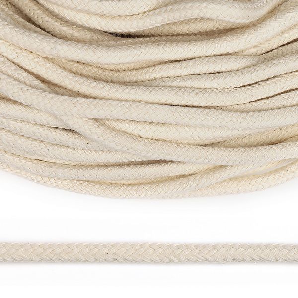 Шнур круглый х/б ⌀5.0 мм / 100 метров, с наполнителем, 002 суровый светлый