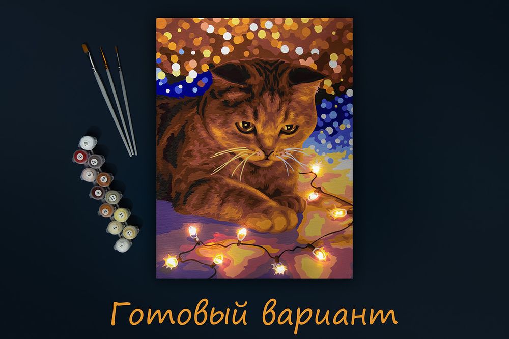 Картина по номерам Фрея, со светодиодами Котик с огоньками, 40х30 см