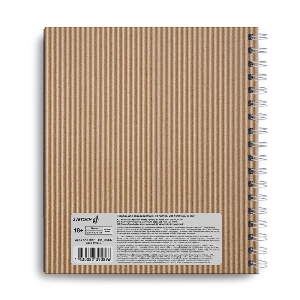 Артбук (скетчбук), матовая ламинация, блок белый, 80 г/м², 290х23.9х20.5 см, на гребне 80 л., 2 шт, Эко-стиль 000617, Светоч 80АРТ-001