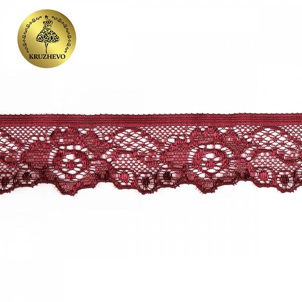 Кружево эластичное (стрейч) 30 мм, TBY.L839, 19-1725 бордо, 50м, Kruzhevo