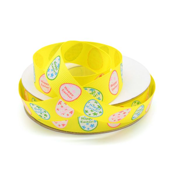 Лента репсовая (в рубчик) PREMIUM Пасха 20 мм, 22,5м (525 желтый)