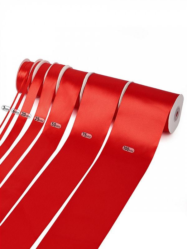 Лента атласная 1-сторонняя 3.0 мм / 100±1 метров, 3095 красный, Magic4Hobby