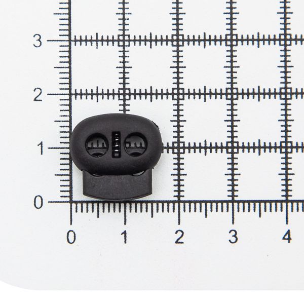Фиксатор (зажим) для шнура пластик 2 отв., ⌀4.0 мм, 17х16 мм, плоский, черный, 200 шт