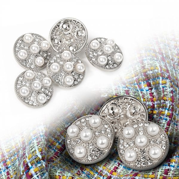 Пуговицы на ножке металлические 34L=21мм, С-MP17 цв.серебро/перламутр, 5 шт