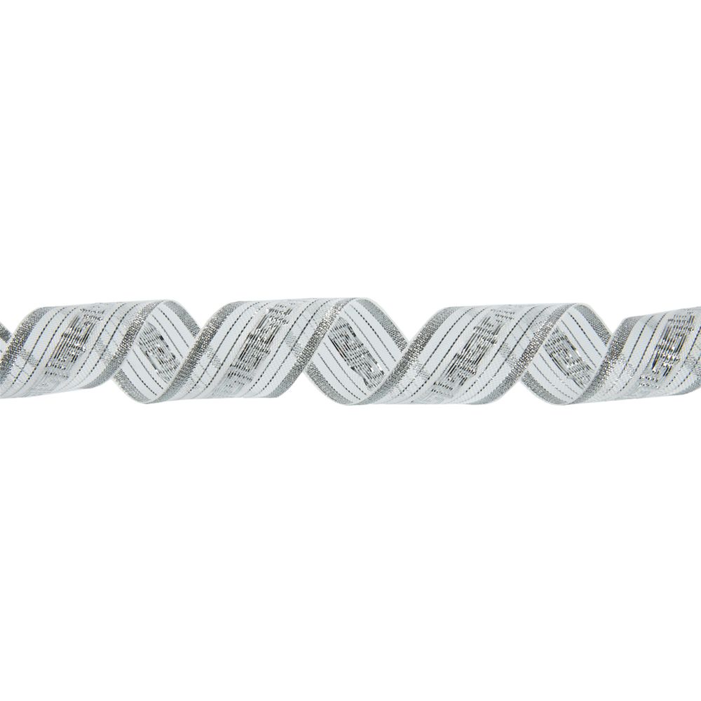 Лента металлизированная Подарочная 25±2 мм / 25±0.5 метров, белый-под серебро, Blitz