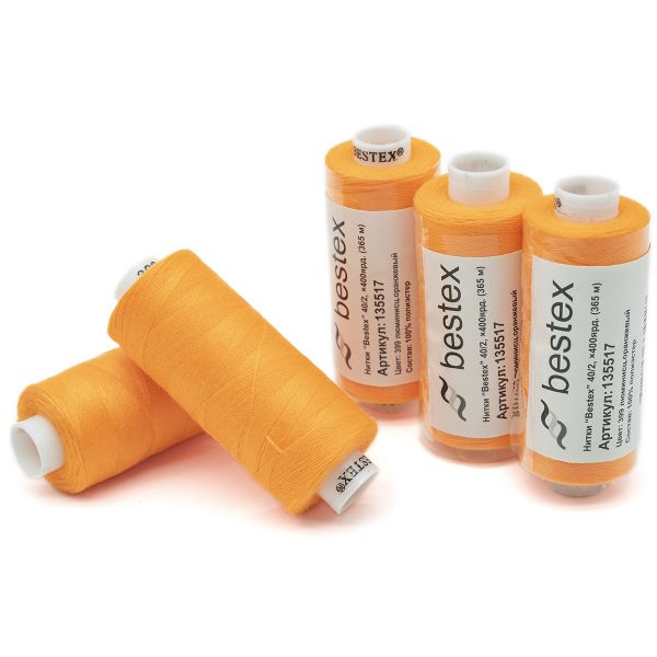 Нитки швейные бытовые Bestex 40/2, 365 м (400 ярд) / 10 кат., 399 оранжевый неон