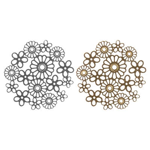 Филигранные элементы для бижутерии 3.3 см, цветы в круге, 4 шт, золото, Zlatka FDP-004